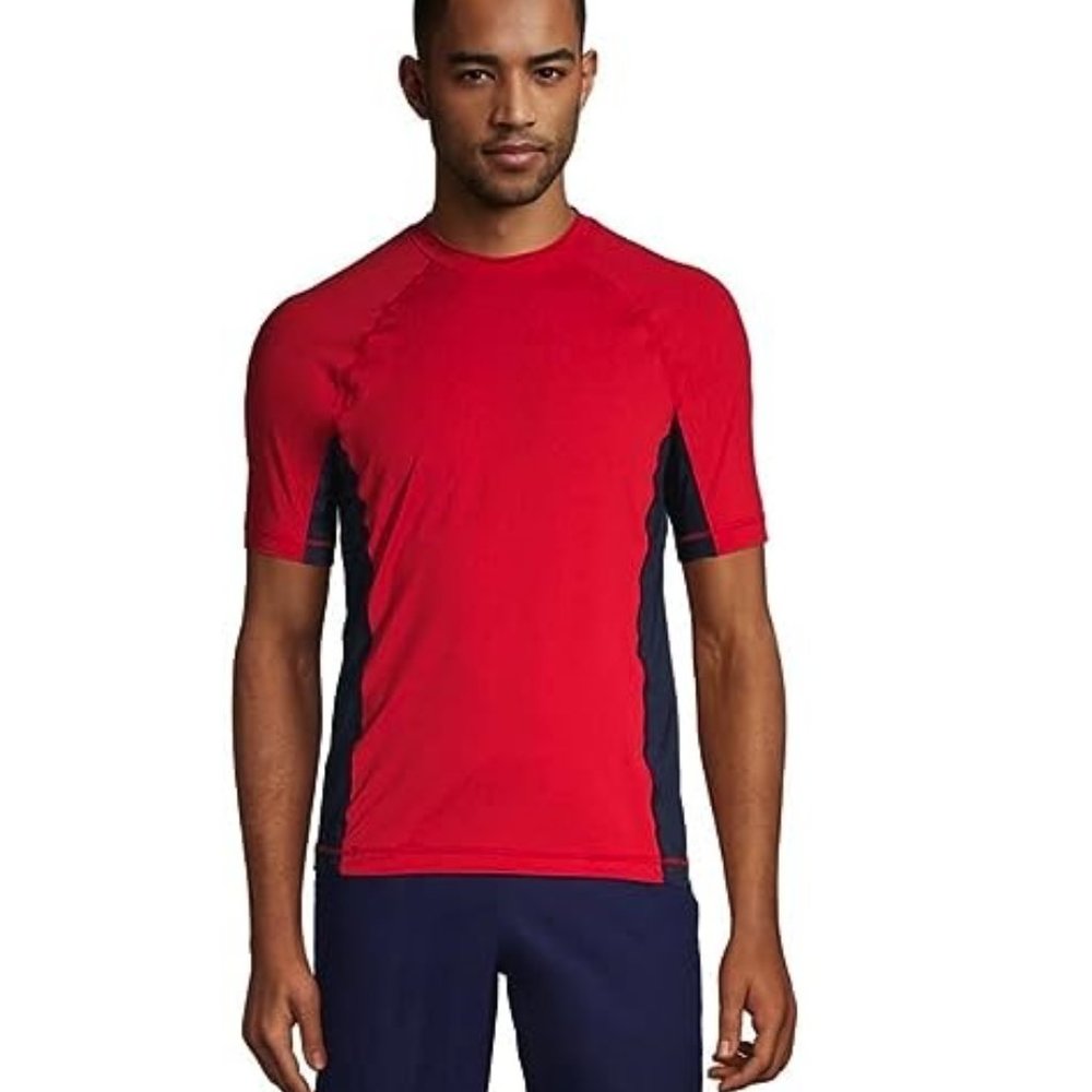 NWT Lands' End Men's Crew Neck Short Sleeve Rash Guard Red UPF 50 XXL $60 FLI161